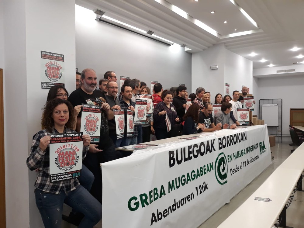 Abenduaren 12tik aurrera greba mugagabea Bizkaiko Bulegoen Sektorean
